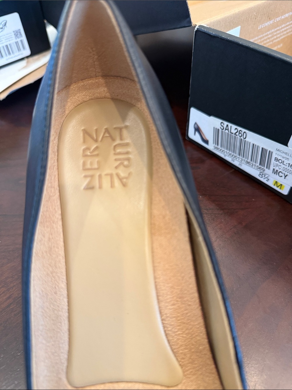 Naturalizer Black Leather Flat with Tan Insole